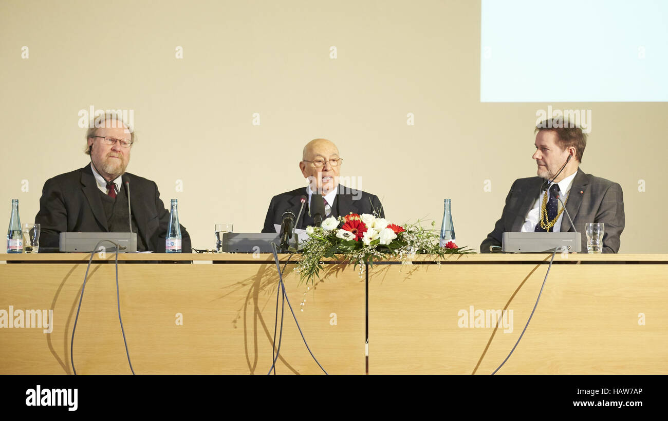 Präsident Napolitano Speechs in Berlin Stockfoto