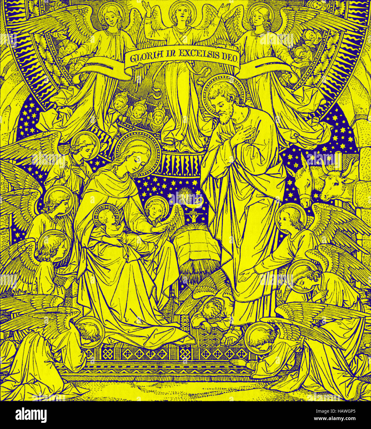 BRATISLAVA, Slowakei, NOVEMBER - 21, 2016: Die Lithographie Geburtskirche im Missale Romanum unbekannten Künstlers mit den Initialen F.M.S Stockfoto