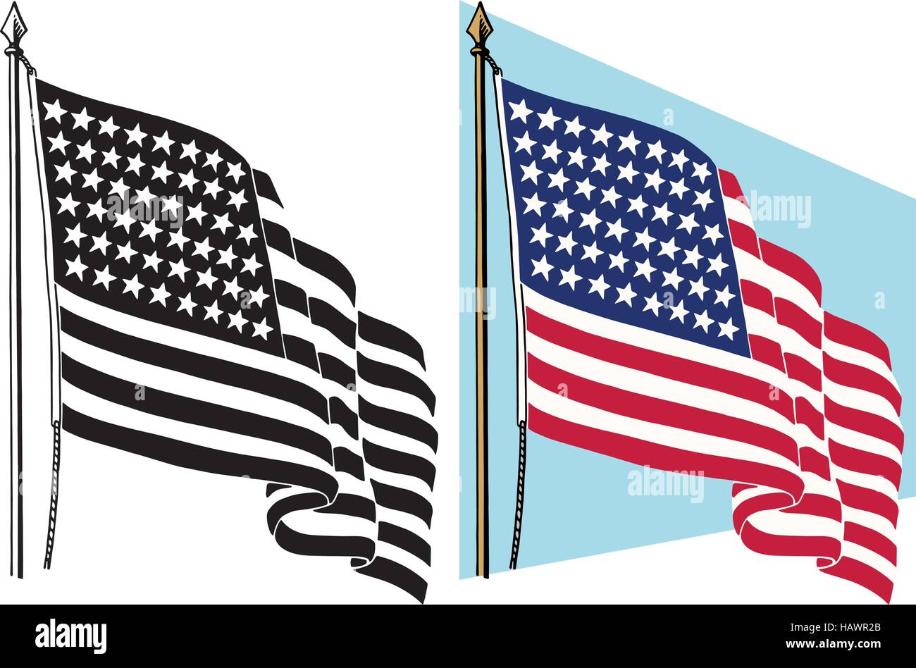 Die amerikanische Flagge im Wind wehende Stock Vektor