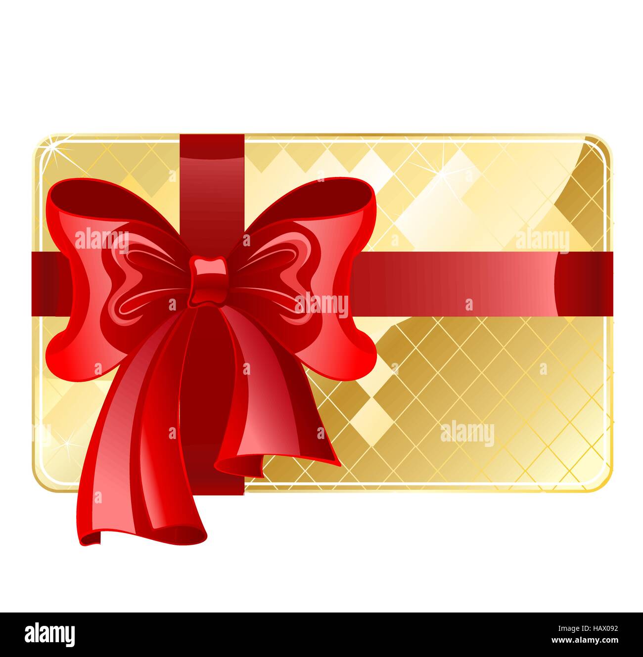 Gold Visitenkarte mit verknotet auf ihren luxuriösen rotes Band. Stock Vektor