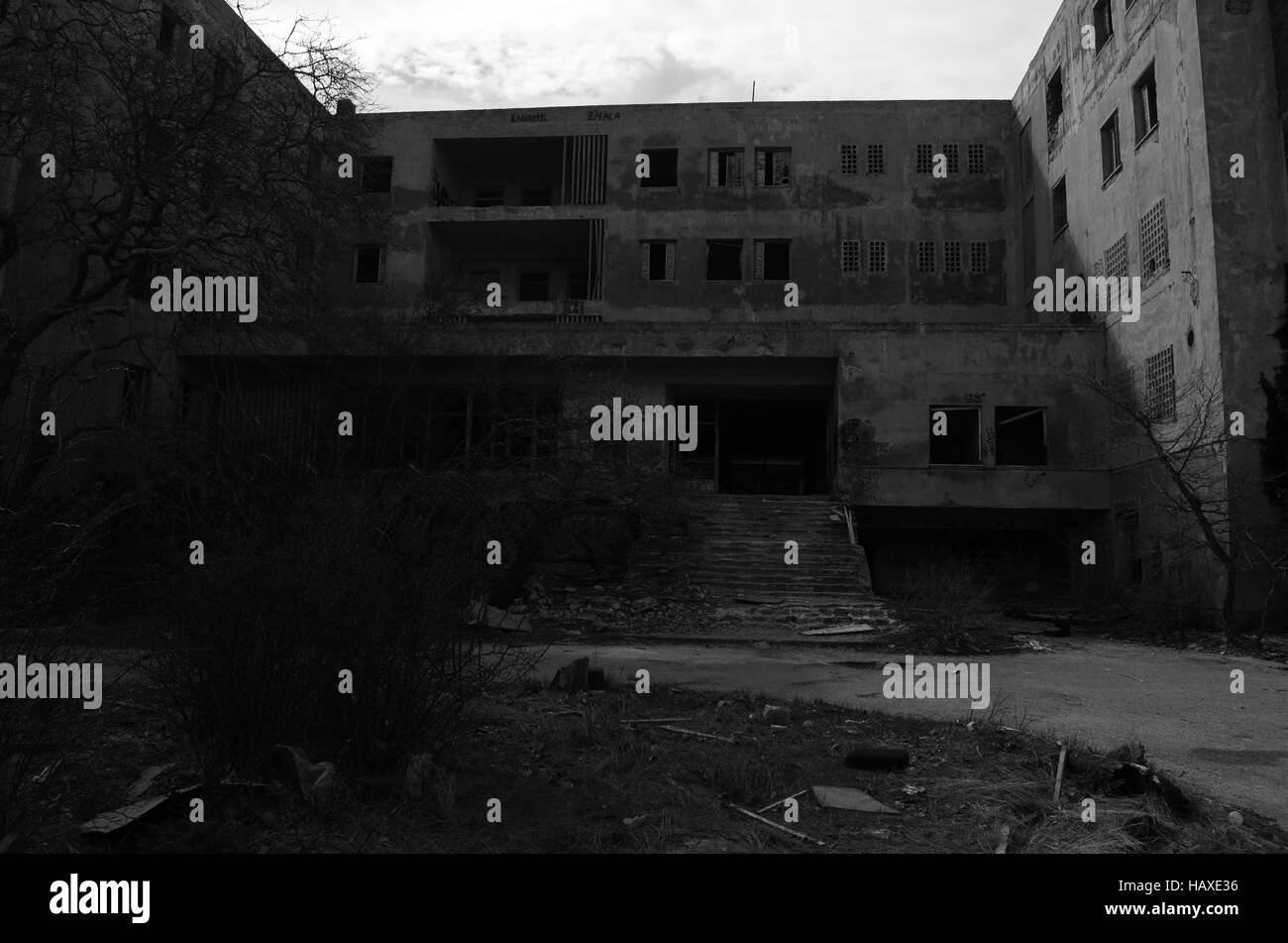 Fotos von einem verlassenen Hotel während einer Erkundung der Stadt Stockfoto