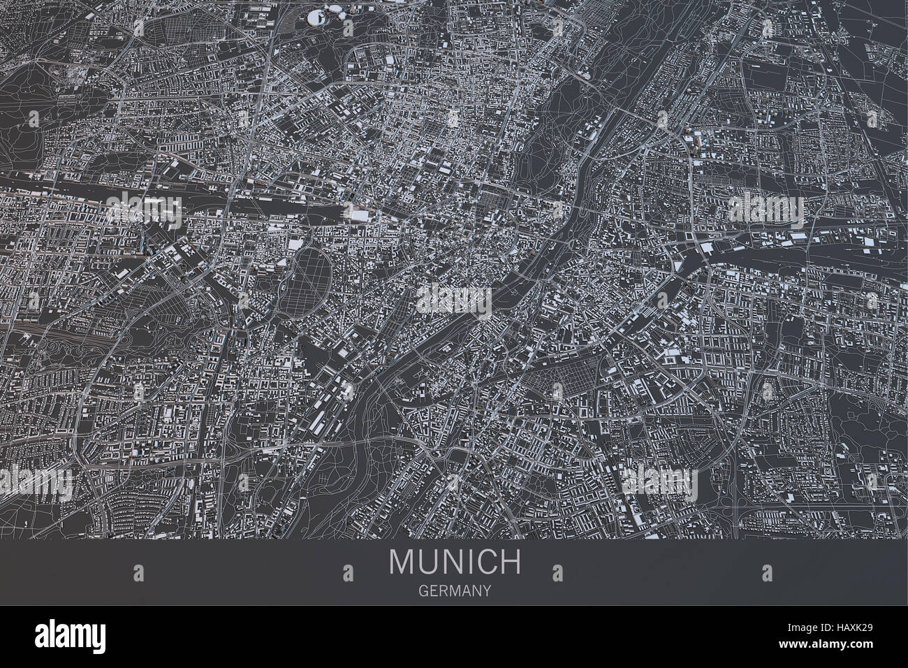 Karte von München Bayern, Satellitenansicht, City, Deutschland, 3D-Rendering Stockfoto