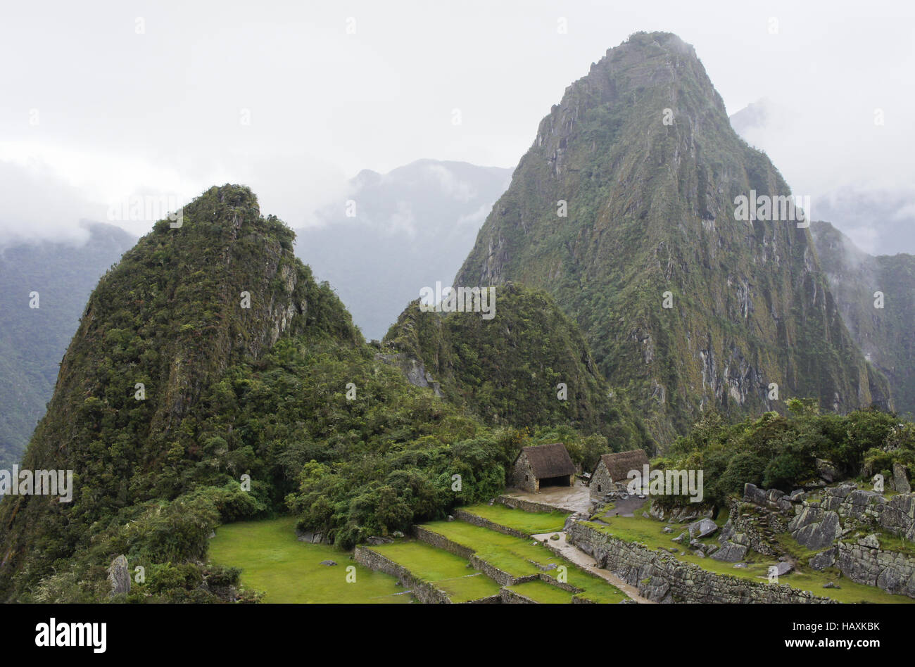 Machu Picchu im Nebel Stockfoto