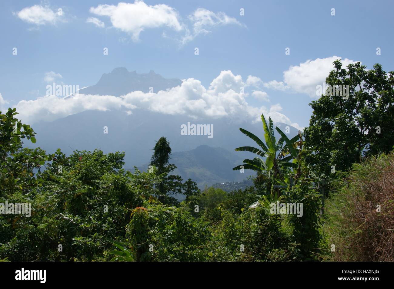 Mount Kinabalu aus Pekan Nabalu. Kinabalu Park, Ranau, Sabah, Borneo, Malaysia, Südost-Asien Stockfoto