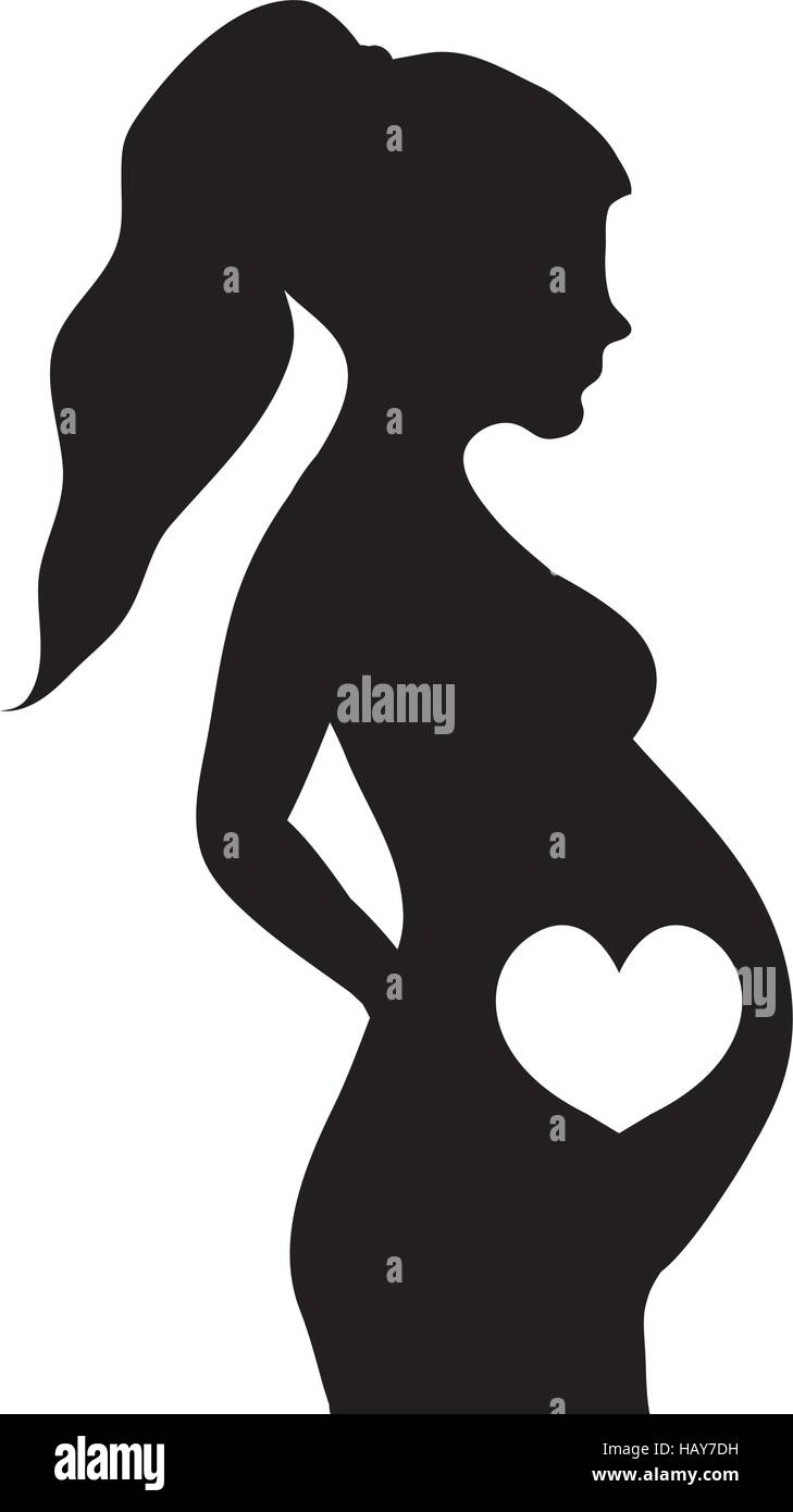 Silhouette der schwangeren Frau. Silhouette der schwangeren Frau mit Herz. Vektor-illustration Stock Vektor