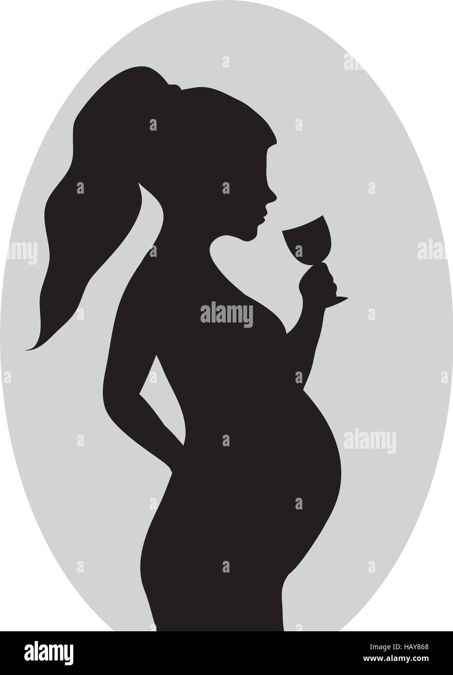 Schwangerschaft ohne Alkohol. Rot Verbot Schild-schwangere Frau mit einem Glas Wein. Stock Vektor