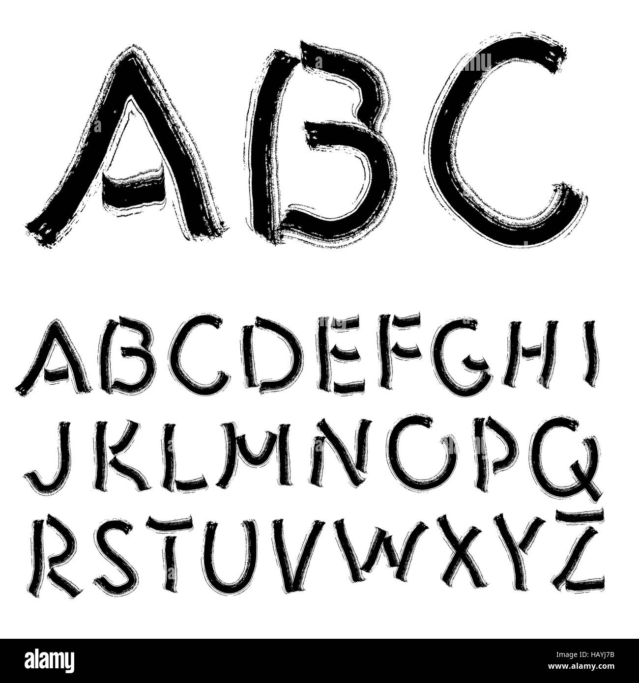 Handzeichnung Alphabet Abbildung set in schwarzer Tinte Stockfoto