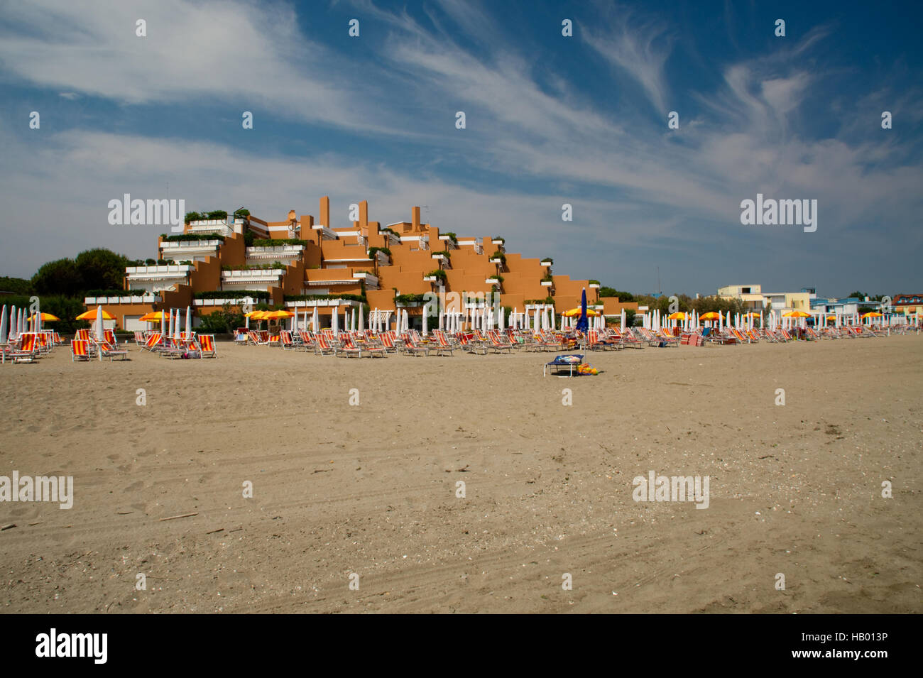 Hotel, Haus, Wohnungen, Strand, Sand, Strand, Stockfoto