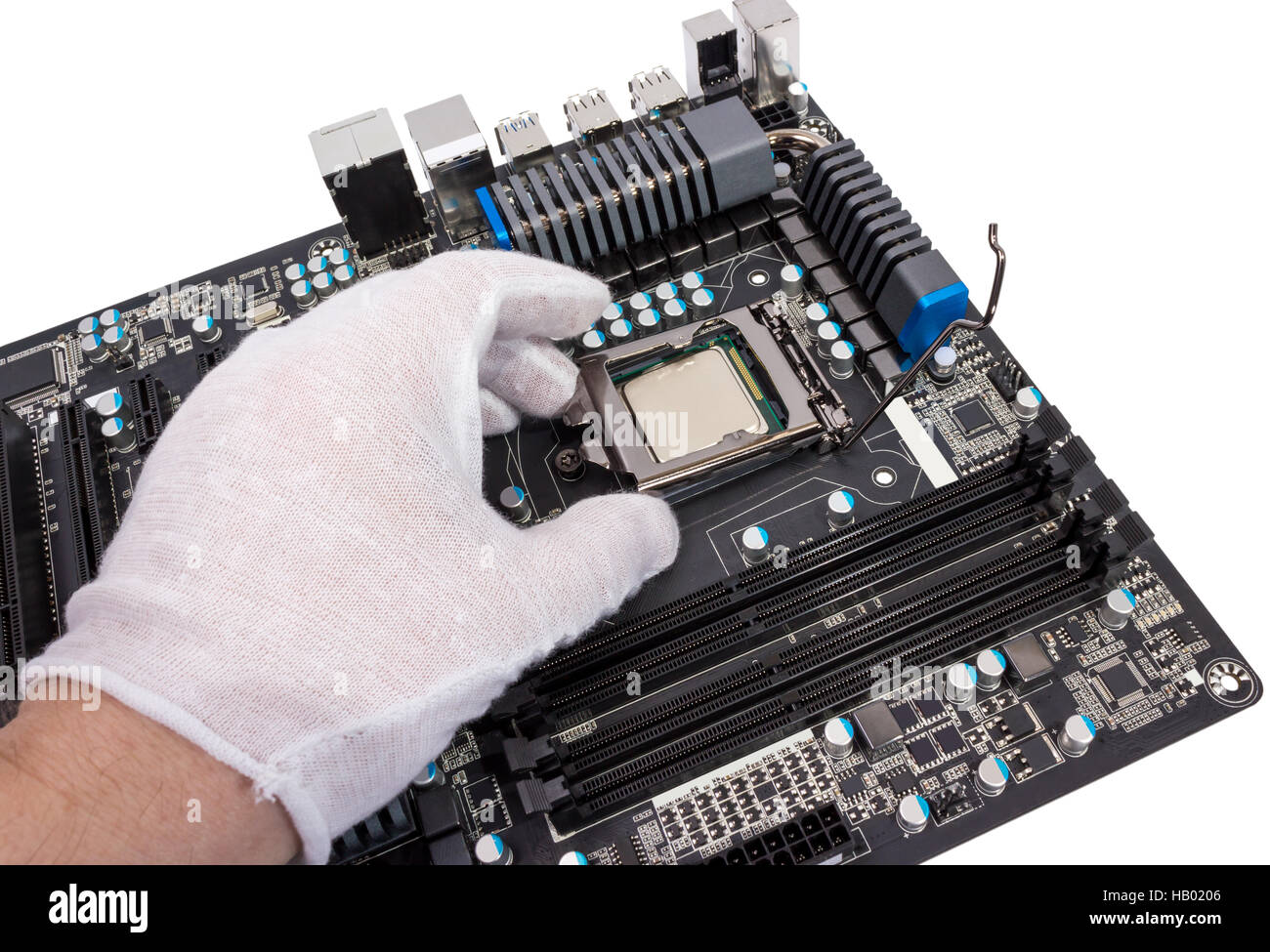 Installation von modernen Prozessor CPU-Sockel Stockfoto