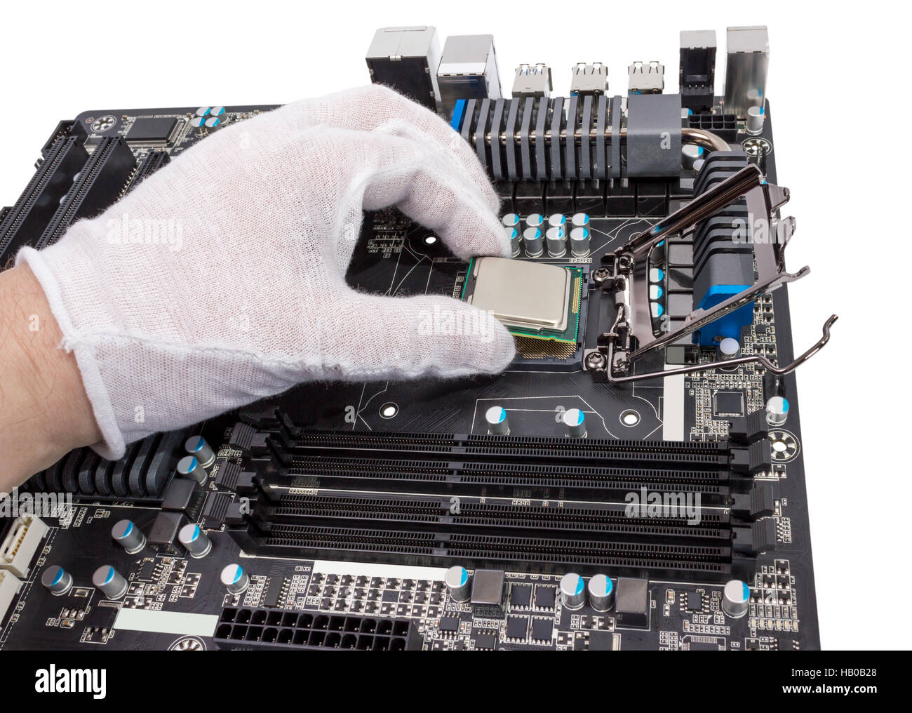Installation von modernen Prozessor CPU-Sockel Stockfoto