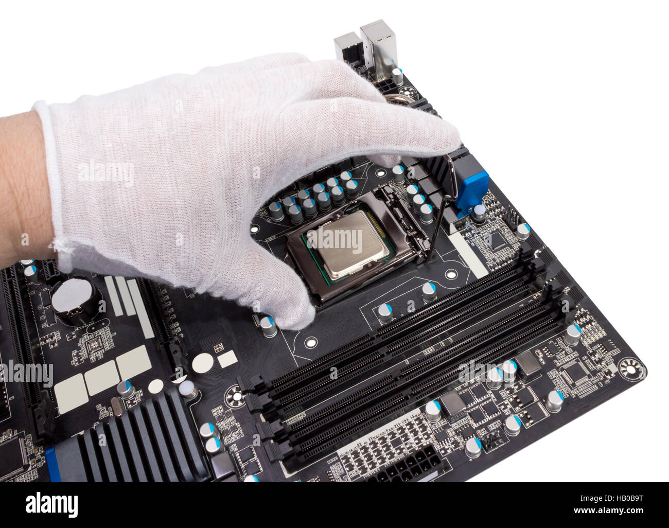 Installation von modernen Prozessor CPU-Sockel Stockfoto