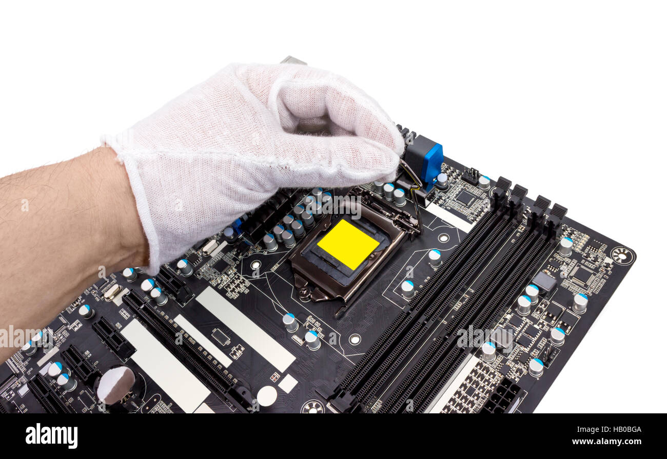 Installation von modernen Prozessor CPU-Sockel Stockfoto