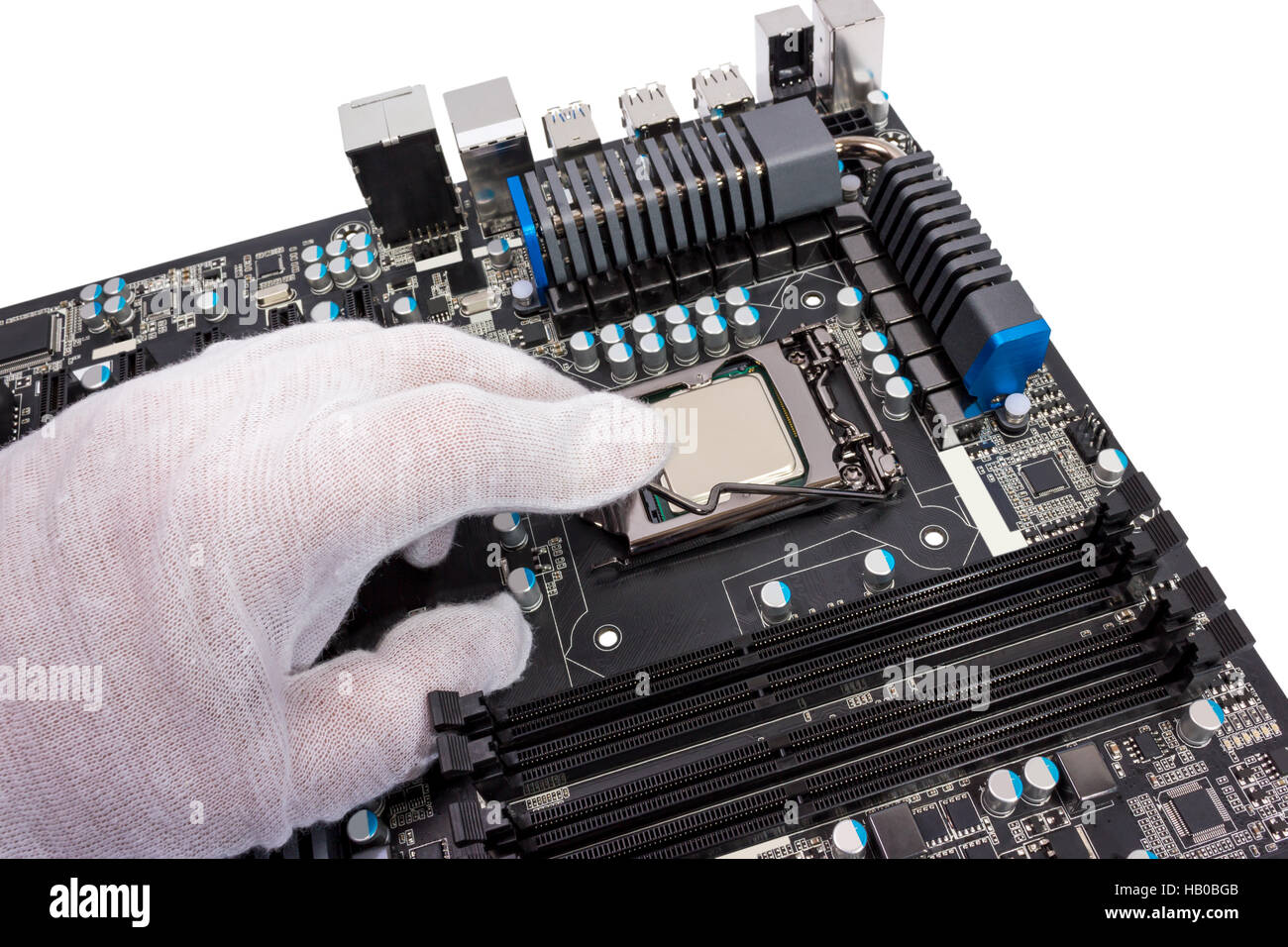 Installation von modernen Prozessor CPU-Sockel Stockfoto