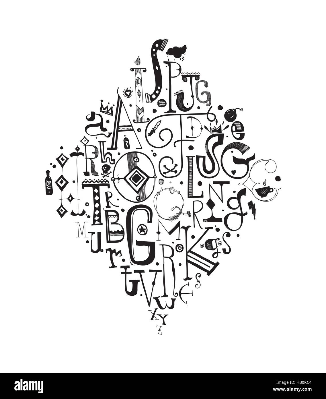 Dekorative Vektor Alphabet. Hand gezeichneten Buchstaben Stock Vektor