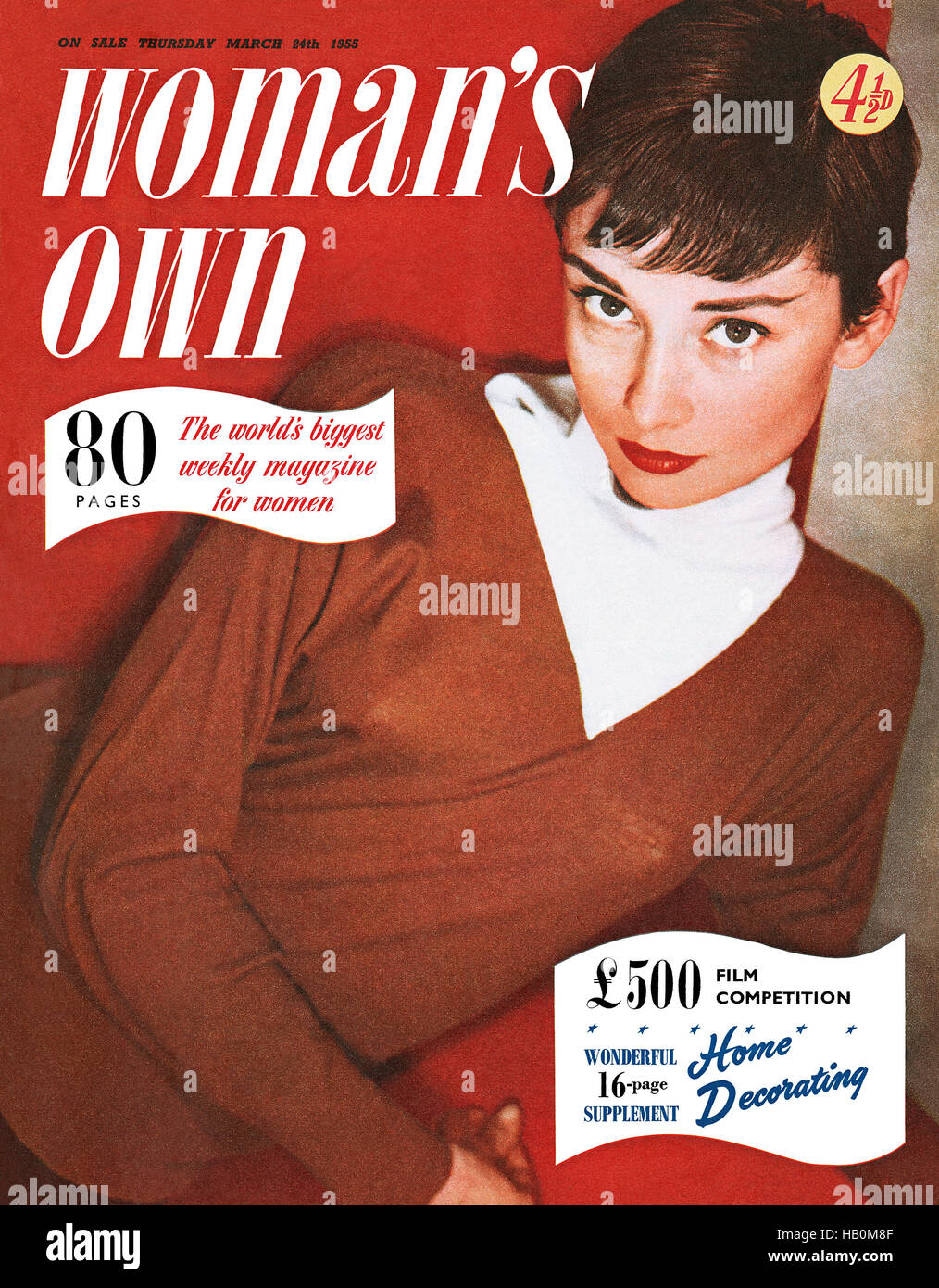 Vordere Abdeckung des Weibes Own Magazin für 24. März 1955 mit Schauspielerin Audrey Hepburn Stockfoto