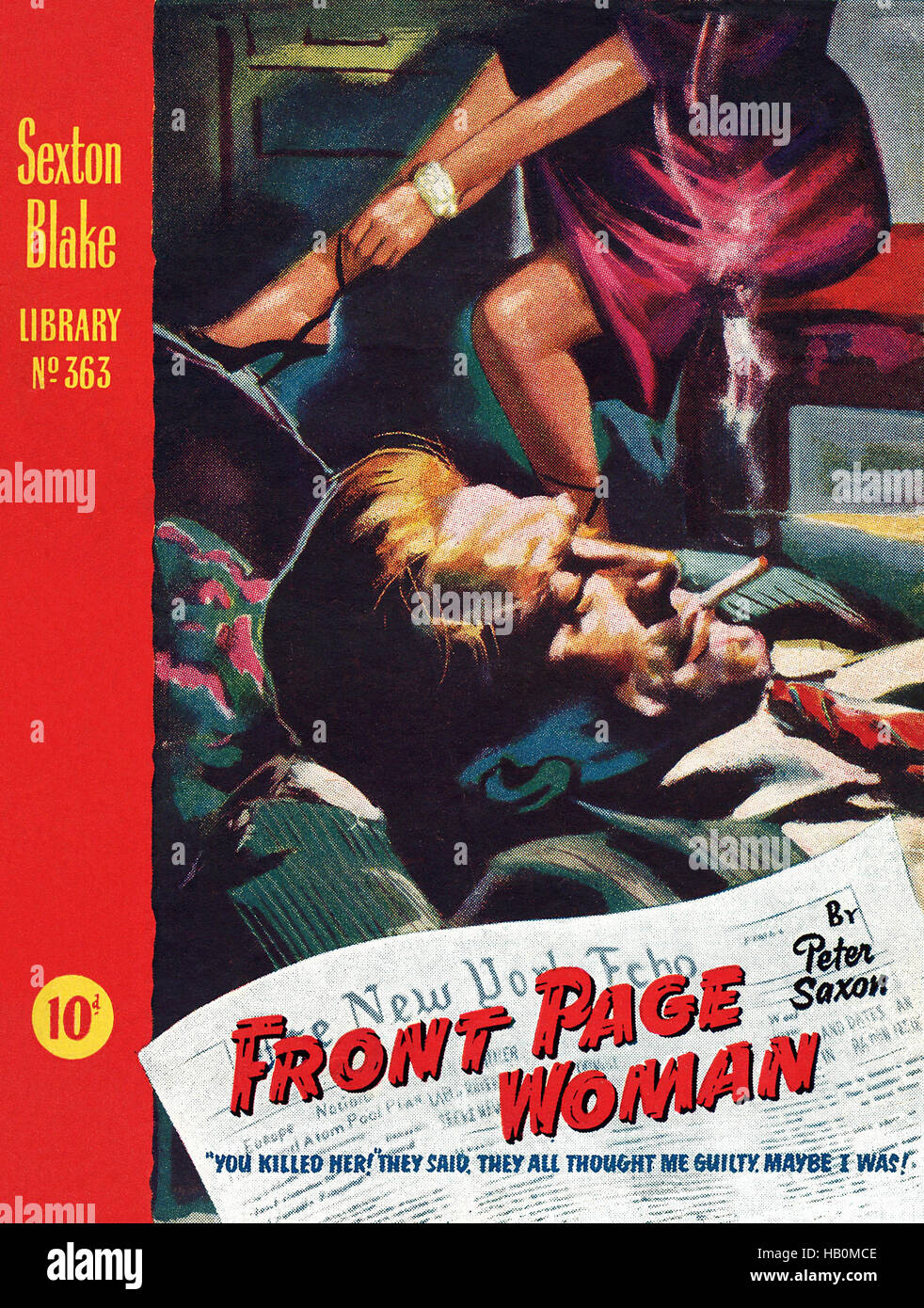 Titelseite der Frontfrau Seite von Peter Saxon. Ausgabe 363 der Sexton Blake Library, veröffentlicht im August 1956. Stockfoto