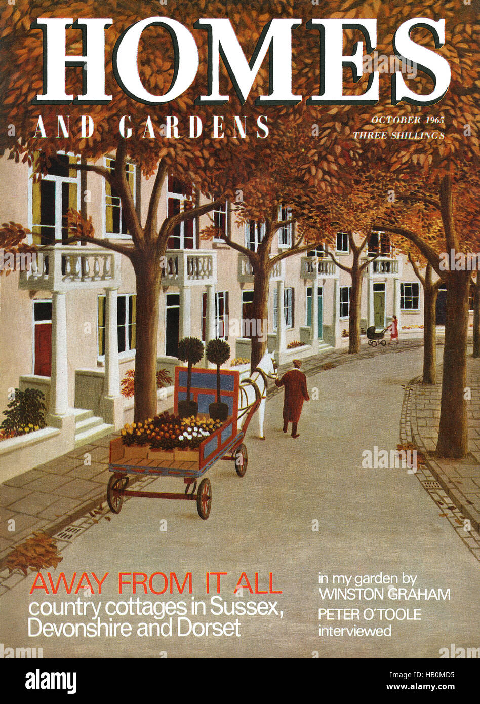 Titelseite der Häuser und Gärten Magazin für Oktober 1965 mit einer Illustration von Bernard Carter Stockfoto