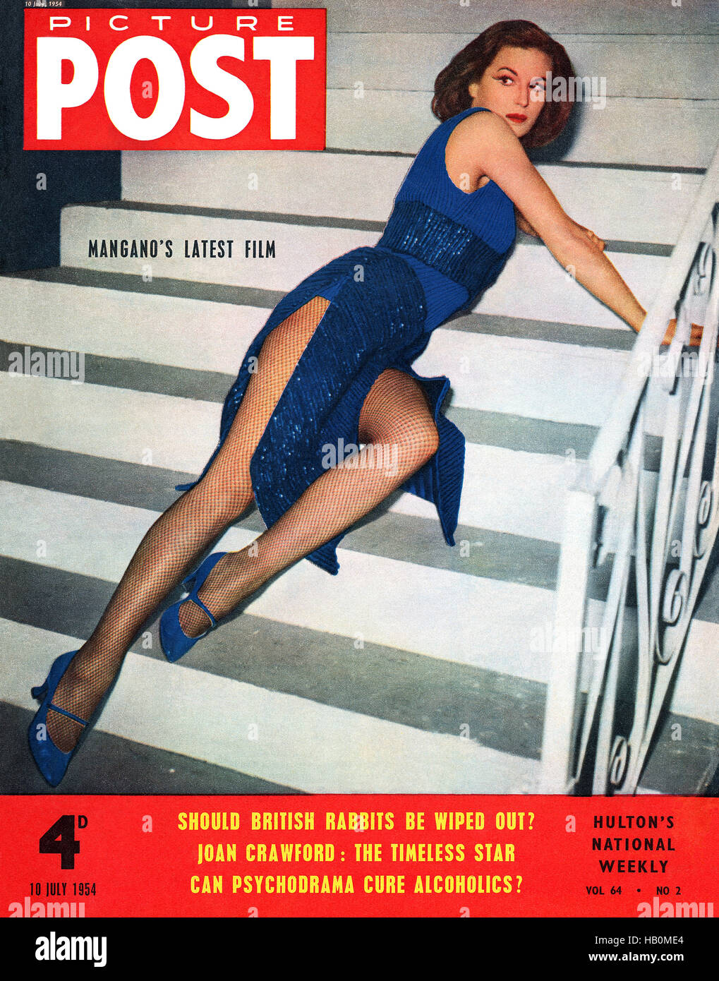 Vordere Abdeckung des Picture Post Magazin für 10. Juli 1954, mit Schauspielerin Silvana Mangano fotografiert von Federico Patellani Stockfoto