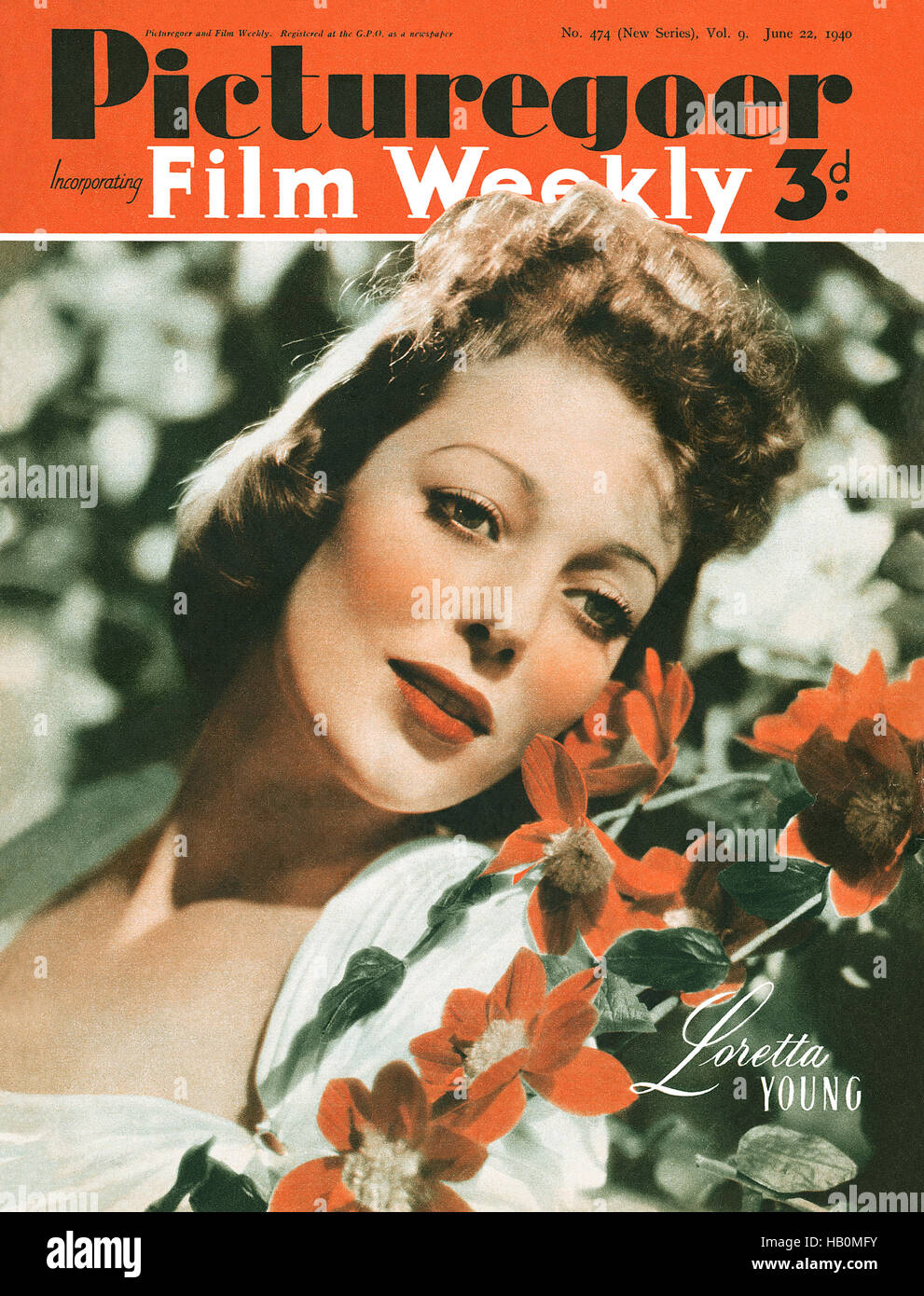 Vordere Abdeckung des Picturegoer Einbeziehung wöchentliche Film für 22. Juni 1940, mit Loretta Young Stockfoto