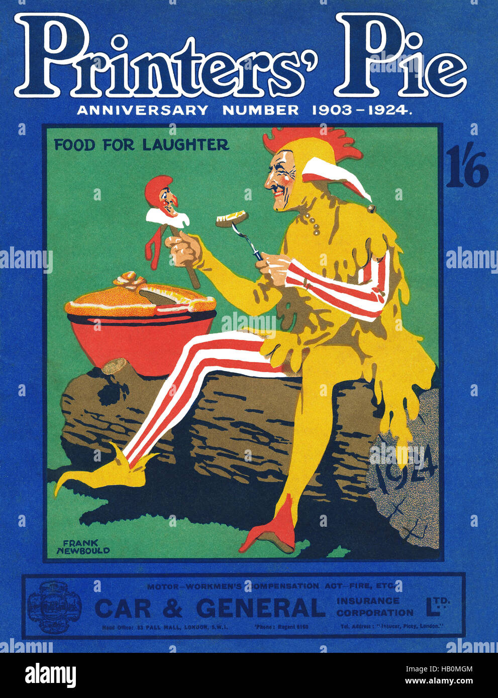 Titelseite einer Ausgabe 1924 Printers' Pie humoristischen Zeitschrift mit einer Illustration von Frank Newbould Stockfoto