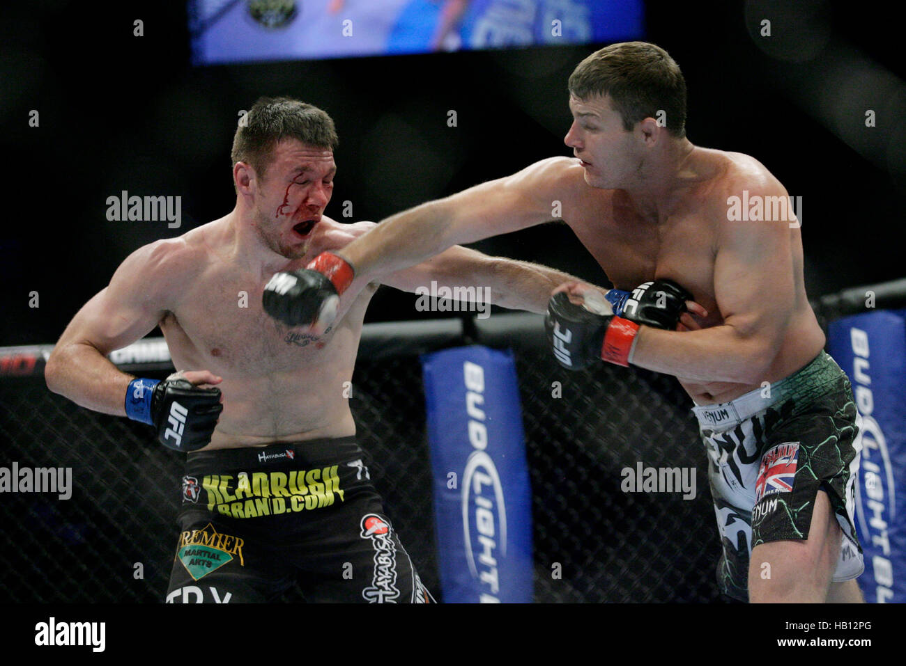 UFC-Kämpfer Michael Bisping, Recht, kämpft Dan Miller bei UFC 114 am 29. Mai 2010 in Las Vegas, Nevada. Francis Specker Stockfoto