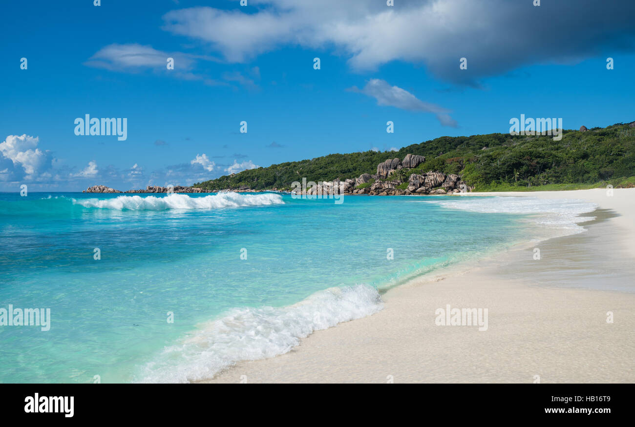 Grand Anse tropischen Strand, La Digue Island, Seychellen Stockfoto