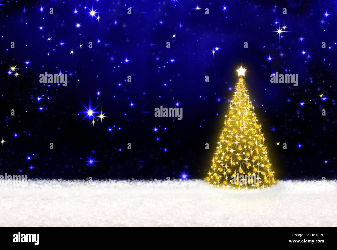 Weihnachtsbaum und Sternenhimmel. Stockfoto
