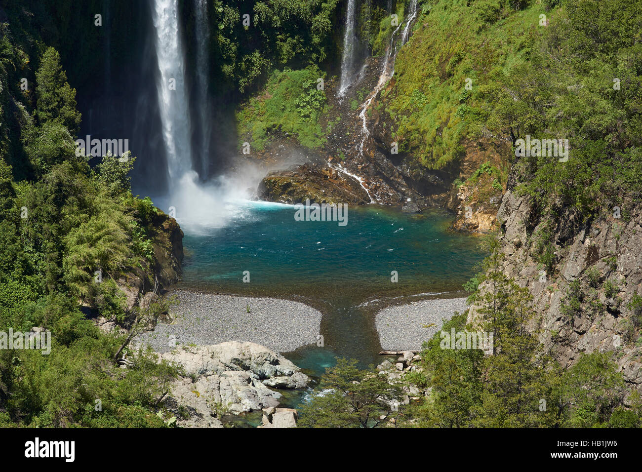 Wasserfall im Nationalpark Siete Tazas Stockfoto