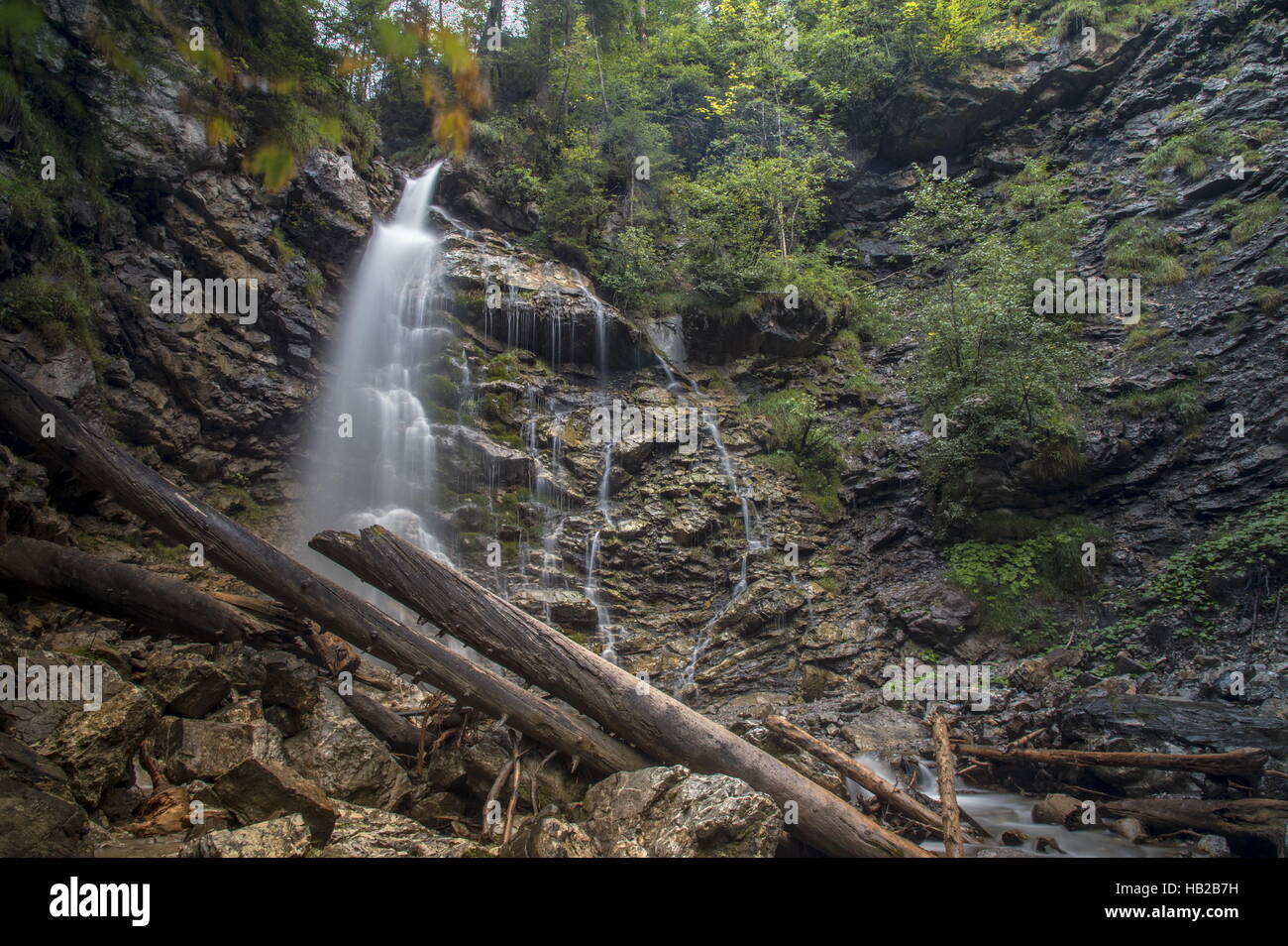 Langzeitbelichtung Wasserfall Falten Tobel. Stockfoto