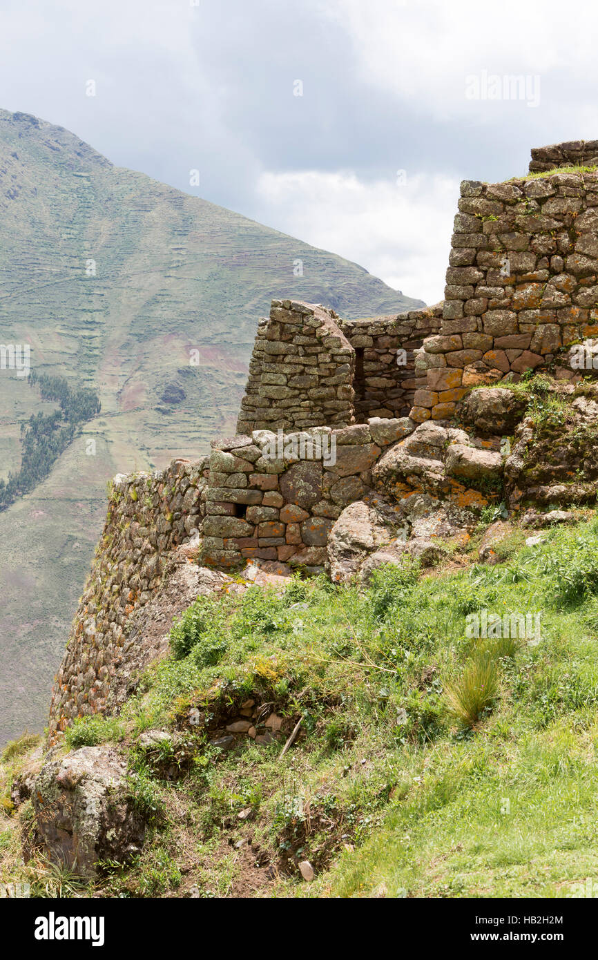Ruinen von Pisac in Urubamba-Tal in der Nähe von Cusco, Peru Stockfoto