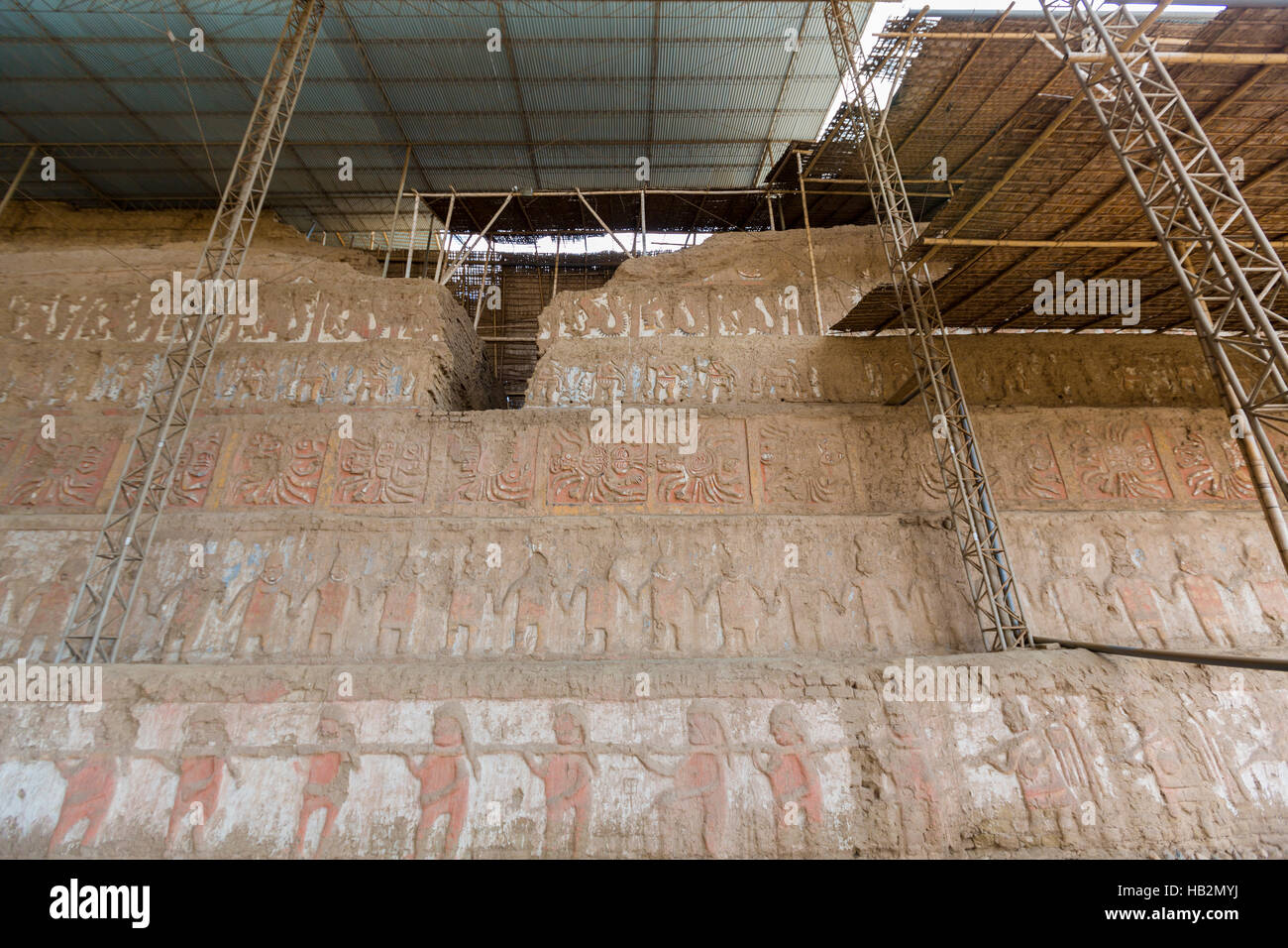 Ausgrabungsstätte Huaca del Sol y De La Luna, Peru Stockfoto