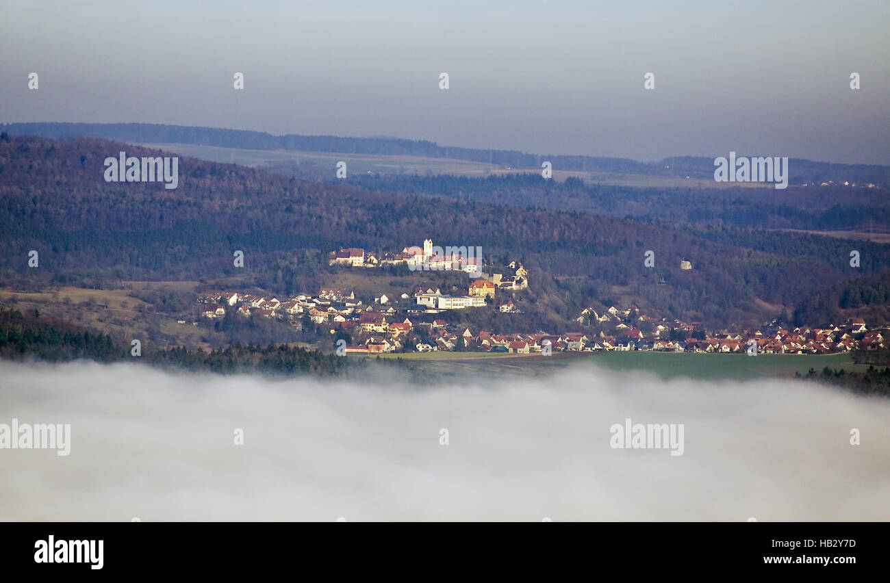 Blick vom Mägdeberg auf Aach i. Hegau Stockfoto