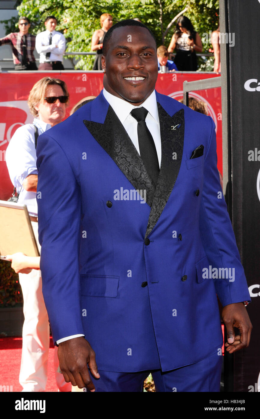 Takeo Spikes kommt bei der 2014 ESPY Awards im Nokia Theatre L.A. Live im 16. Juli 2014 in Los Angeles, Kalifornien. Stockfoto