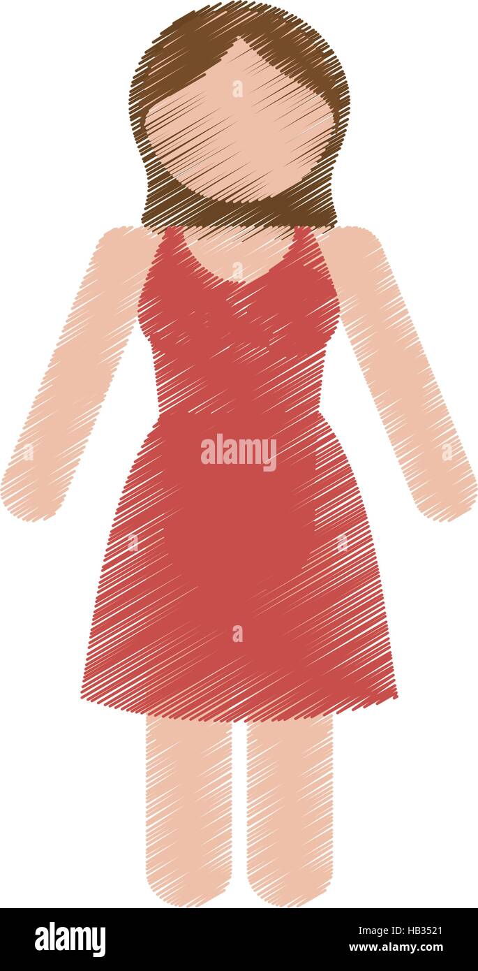 Cartoon Frau Tragt Rotes Kleid Symbol Auf Weissem Hintergrund Skizze Und Farbenfrohes Design Vektor Illustration Stock Vektorgrafik Alamy