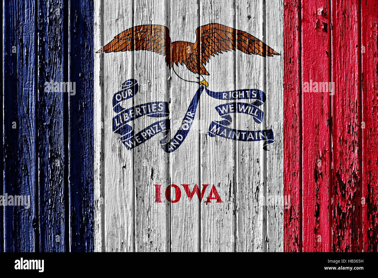 Flagge von Iowa bemalt auf Holzrahmen Stockfoto