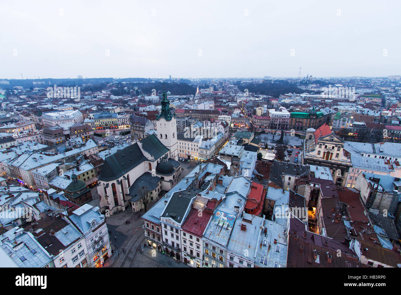 Lviv alte Vintage Stadtpanorama. Stockfoto