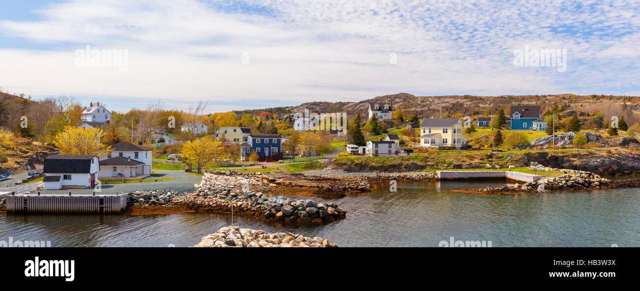 Ein Panorama-Bild der Stadt von Brigus und Mollys Insel. Brigus, Neufundland, Kanada. Stockfoto