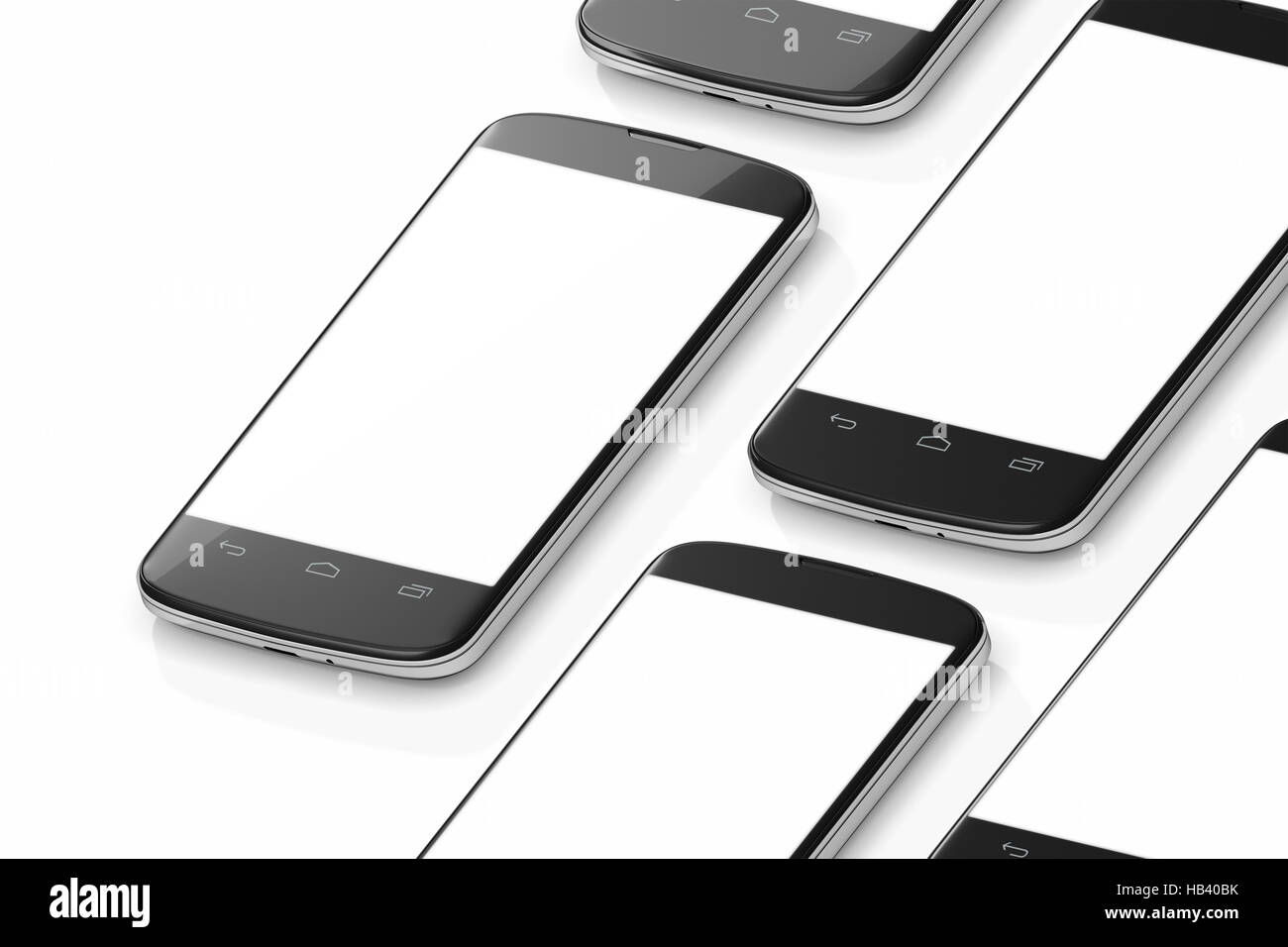 isometrische Darstellung von Smartphones Stockfoto