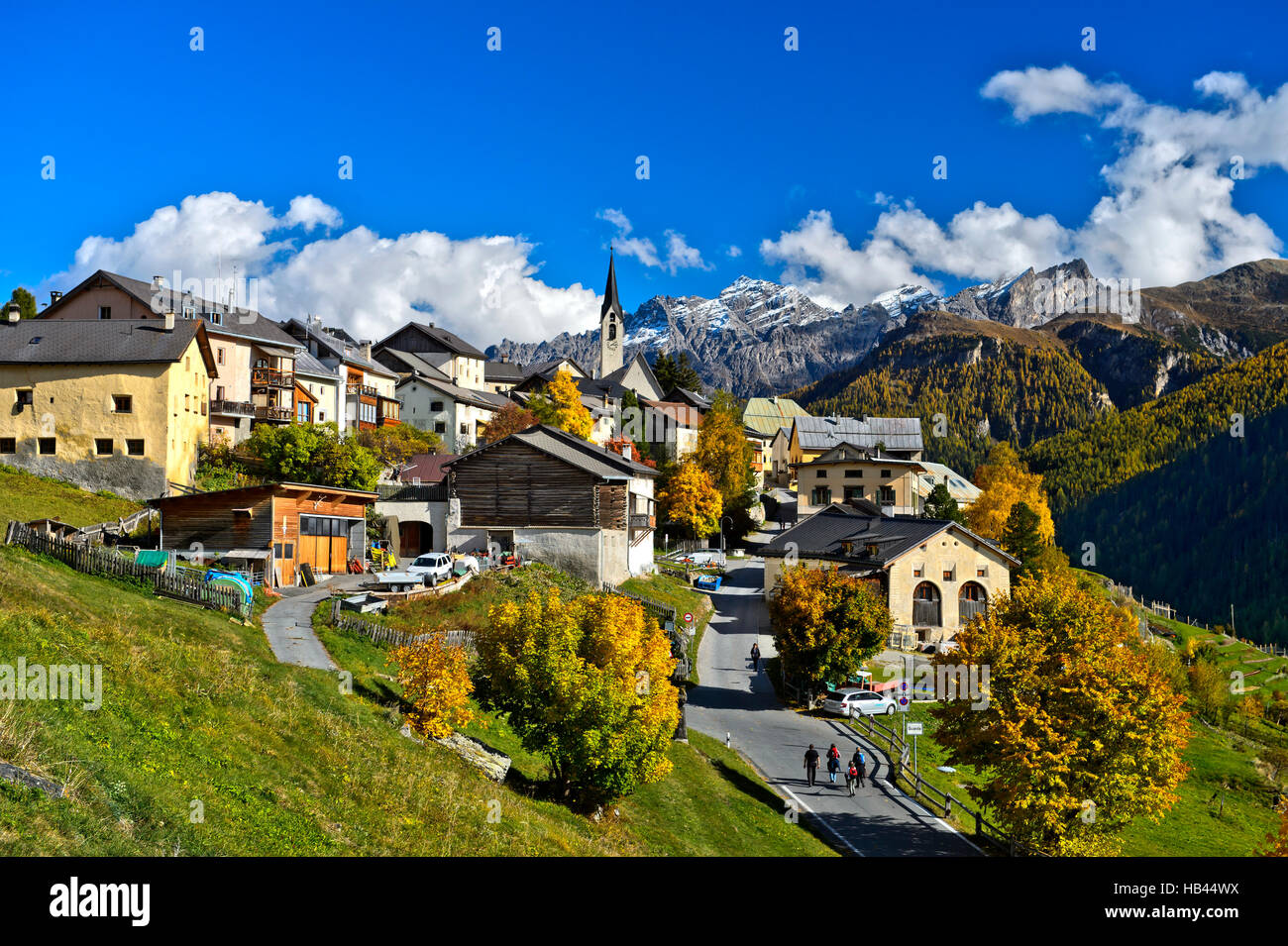 Das Dorf Guarda im Unterengadin, Gemeinde Scuol, Engadin, Graubünden, Schweiz Stockfoto