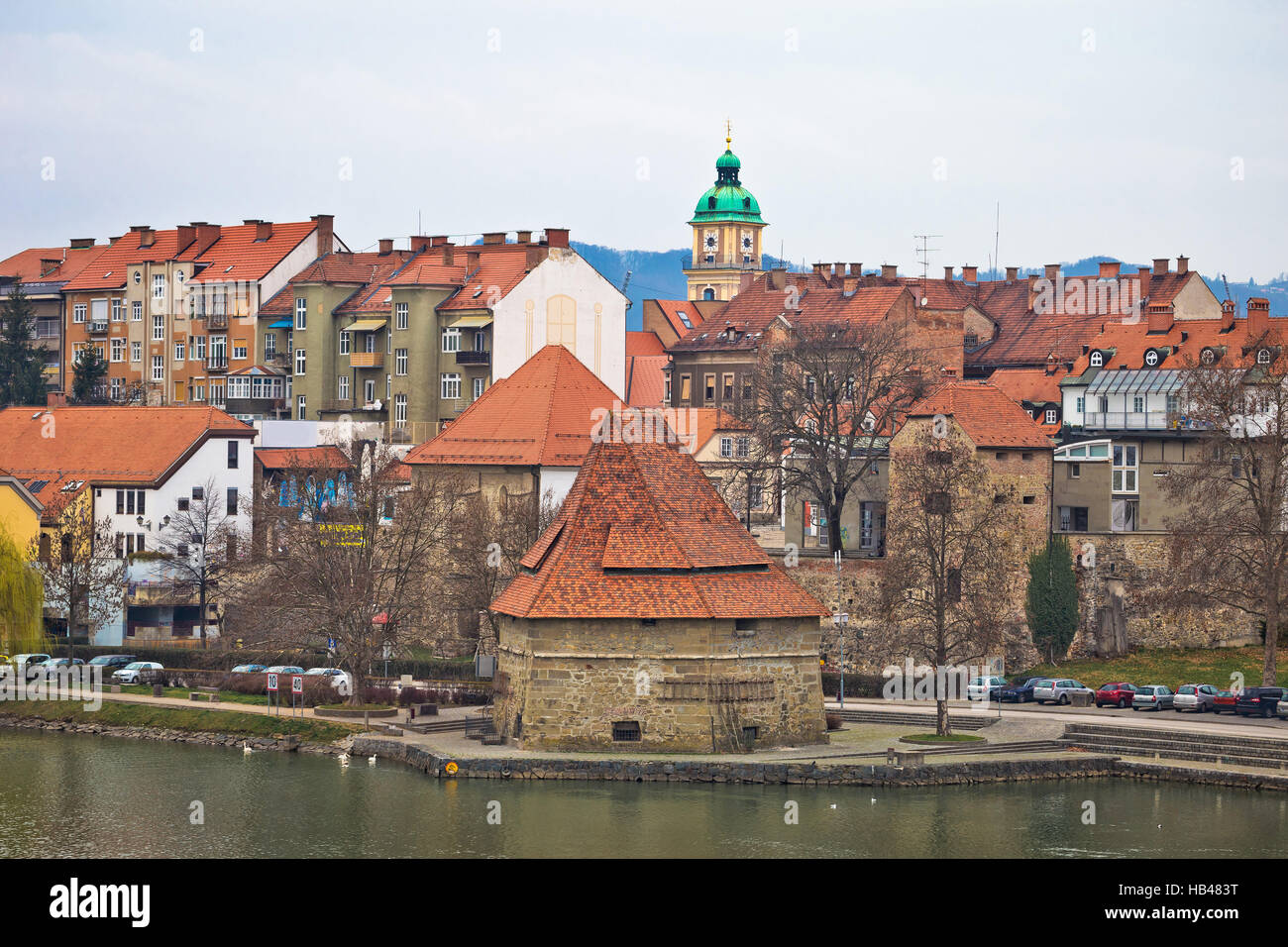 Stadt Maribor Riverfront Aussicht Stockfoto