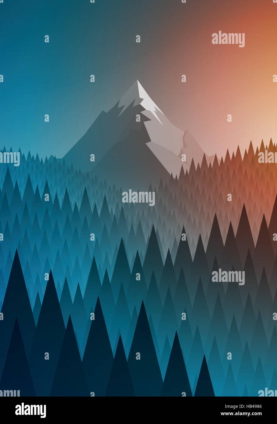 Abstrakte Natur-Landschaft. Berg und Wald. Vektor-Illustration. Elemente werden separat in Vektordatei geschichtet. Stock Vektor