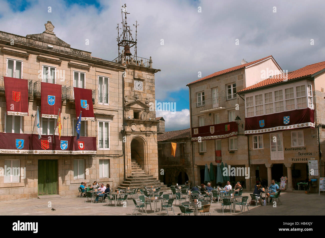 Main Square und Rathaus, Ribadavia, Orense Provinz, Region Galicien, Spanien, Europa Stockfoto