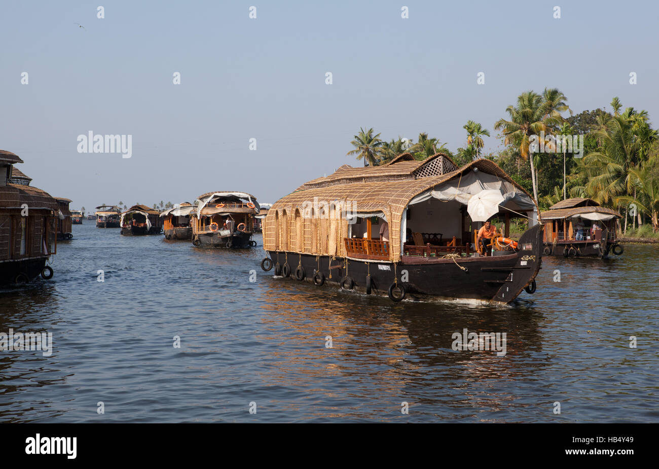 Hausboote auf den Backwaters von Kerala, Kerala, Indien Stockfoto