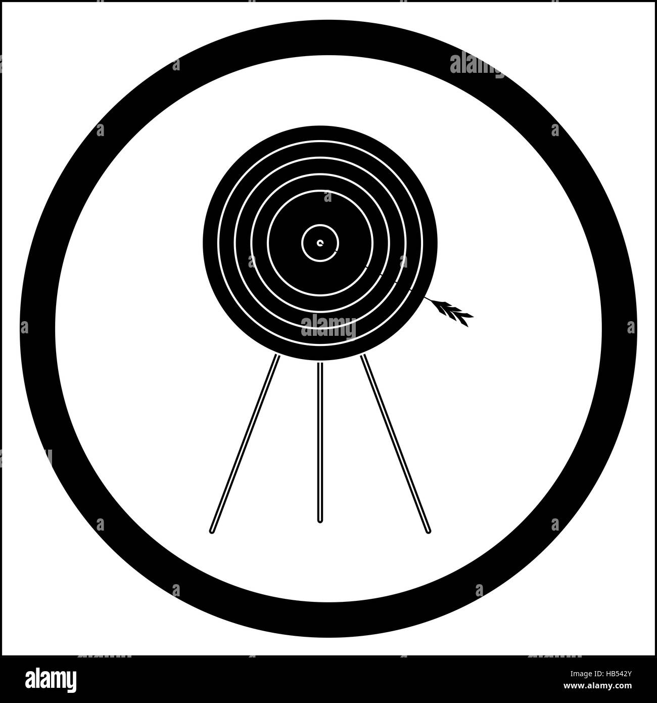 Ziel der schwarz weißen Symbol Vektor-Illustration. Zielsymbol, Pfeil im Bullseye, schießen Ziel Stockfoto