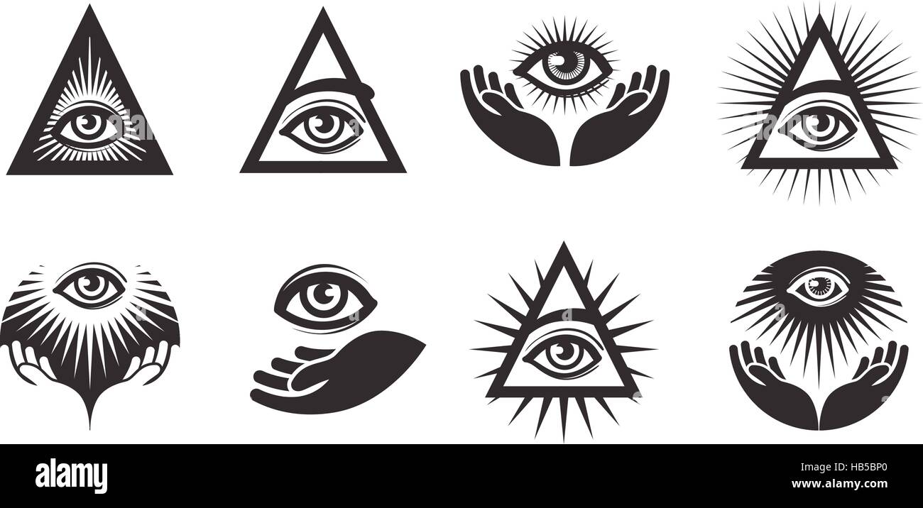 All Seeing Eye Symbole festgelegt. Illuminati-symbol Stock Vektor