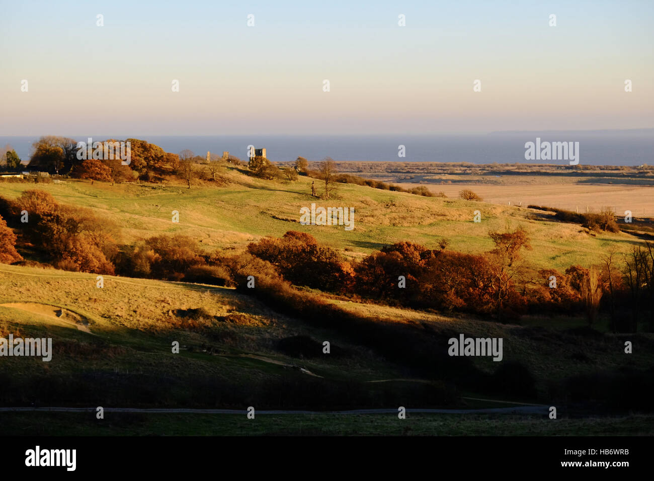 Hadleigh Olympische Bike-Park, mit Blick auf Hadleigh Castle Stockfoto