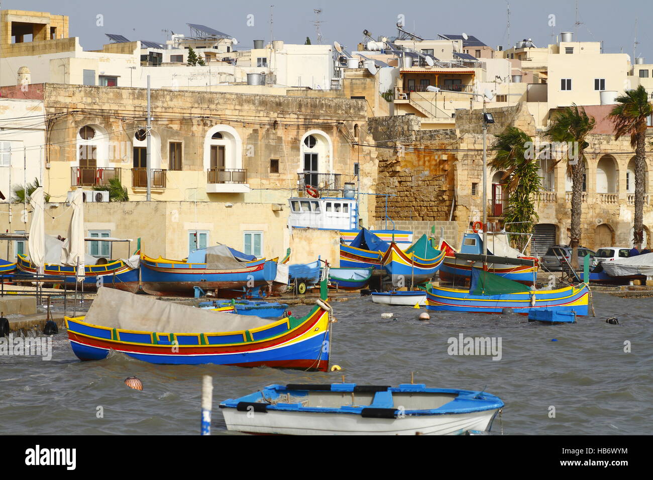 Angelboote/Fischerboote im Hafen von Marsaxlokk, Malta Stockfoto