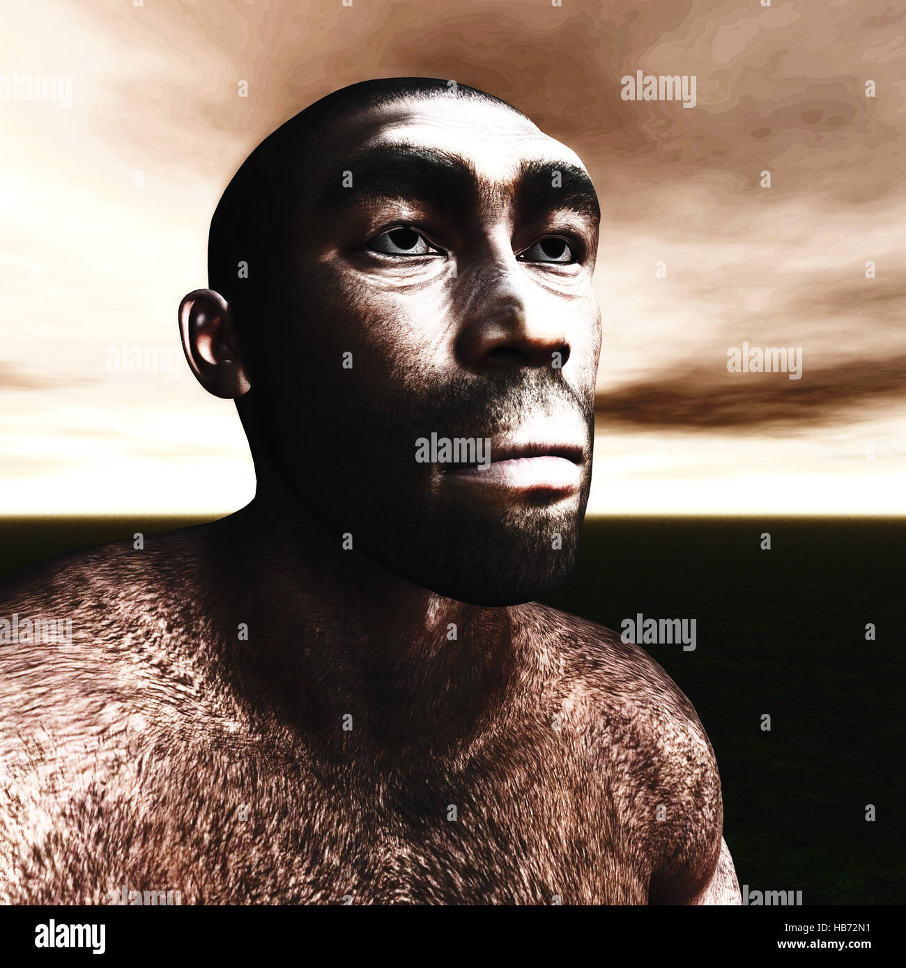 3D Abbildung eines Homo erectus Stockfoto