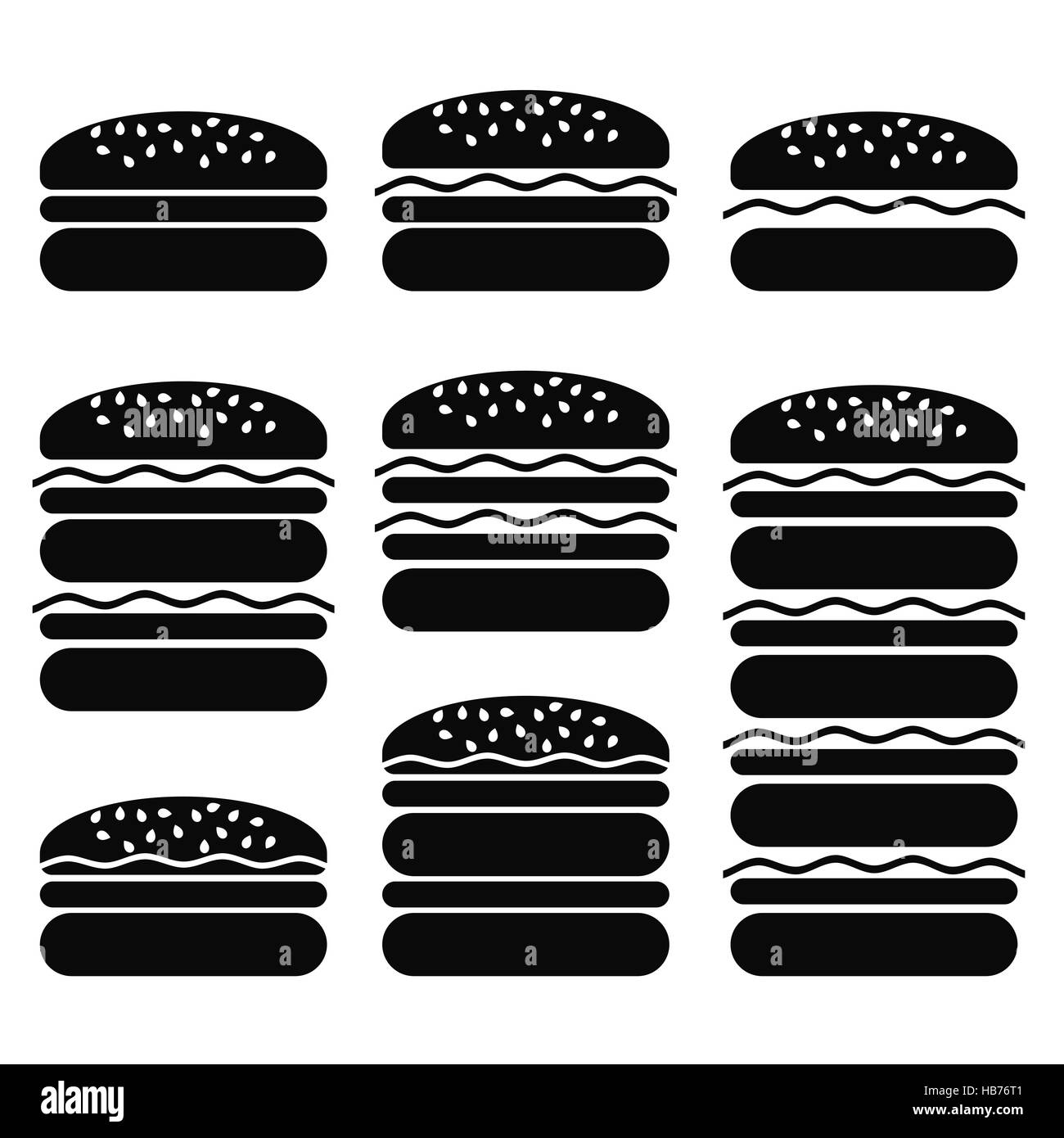 Reihe von verschiedenen Hamburger Icons Stockfoto