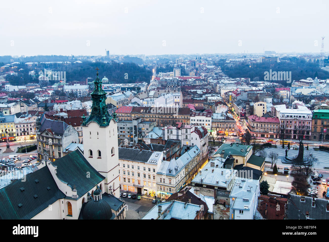 Lviv alte Vintage Stadtpanorama. Stockfoto